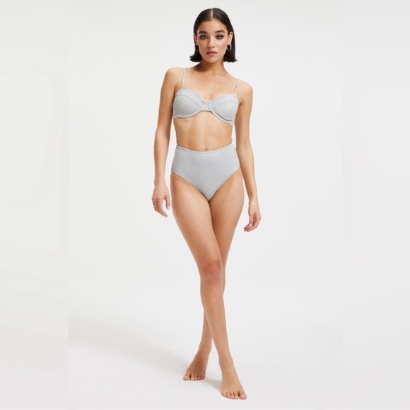 NWT Good American Silver Sparkle Underwire High Waist Bikini Set, 0 (XS) - Picture 1 of 14